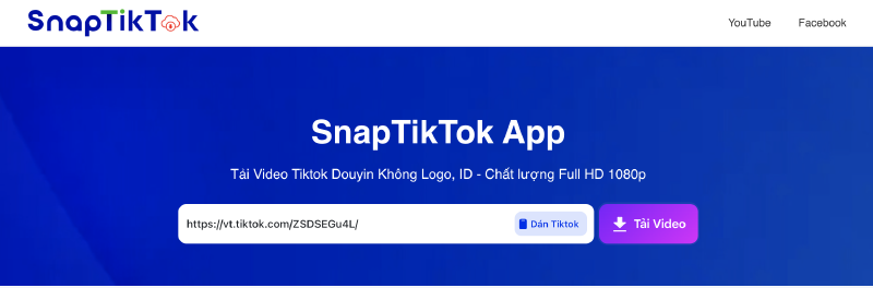 Dán đường link video TikTok muốn tải vào hệ thống SnapTikTok