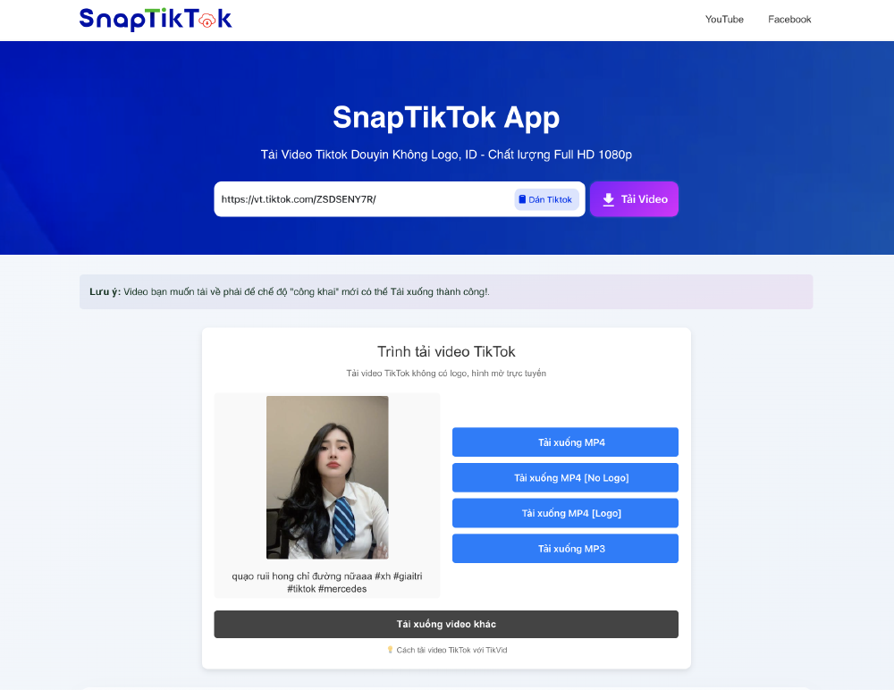 Dán đường link video TikTok vào hệ thống