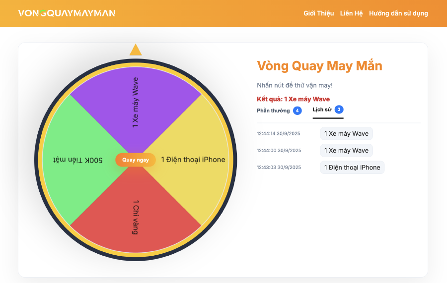Lịch sử các kết quả Quay được lưu lại